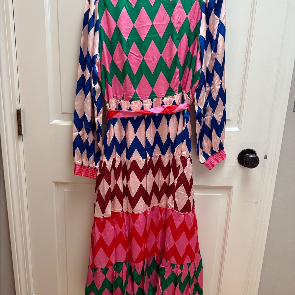NWT v-neck tiered dress in vibrant stripe - Picture 10 of 10